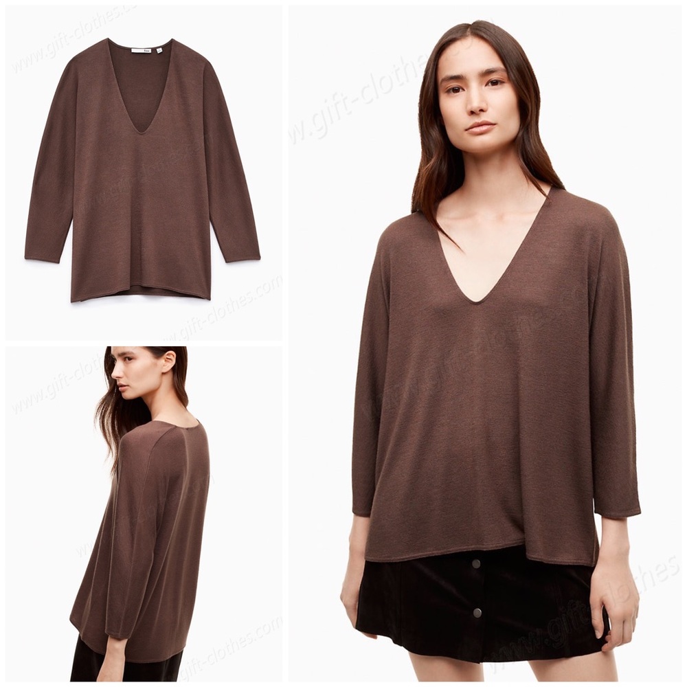 Wilfred Free Aneta Jersey Plunge Front Tee Shirt Auberge Brown